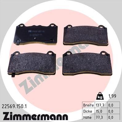 Zimmermann 22569.150.1 - Тормозные колодки, дисковые, комплект www.autospares.lv