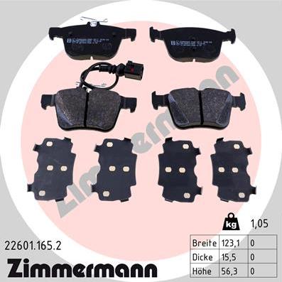 Zimmermann 22601.165.2 - Тормозные колодки, дисковые, комплект www.autospares.lv