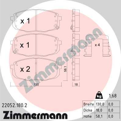 Zimmermann 22052.180.2 - Тормозные колодки, дисковые, комплект www.autospares.lv