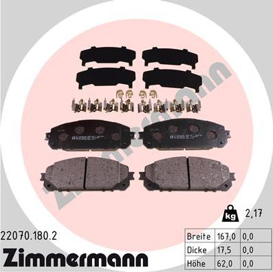 Zimmermann 22070.180.2 - Bremžu uzliku kompl., Disku bremzes autospares.lv