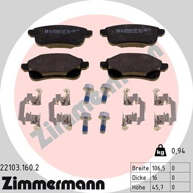 Zimmermann 22103.160.2 - Bremžu uzliku kompl., Disku bremzes autospares.lv