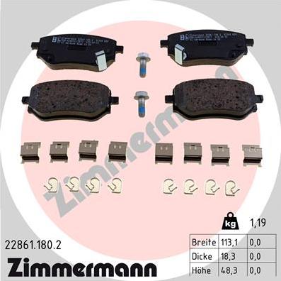 Zimmermann 22861.180.2 - Bremžu uzliku kompl., Disku bremzes autospares.lv