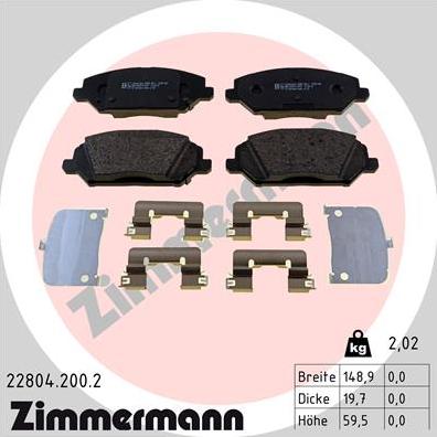 Zimmermann 22804.200.2 - Тормозные колодки, дисковые, комплект www.autospares.lv