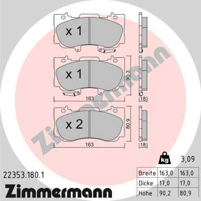 Zimmermann 22353.180.1 - Bremžu uzliku kompl., Disku bremzes www.autospares.lv