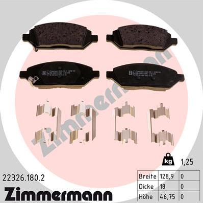 Zimmermann 22326.180.2 - Тормозные колодки, дисковые, комплект www.autospares.lv