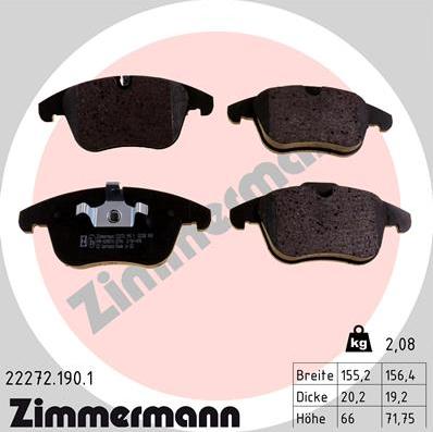 Zimmermann 22272.190.1 - Тормозные колодки, дисковые, комплект www.autospares.lv