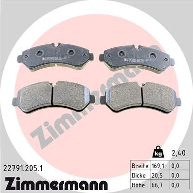 Zimmermann 22791.205.1 - Bremžu uzliku kompl., Disku bremzes www.autospares.lv