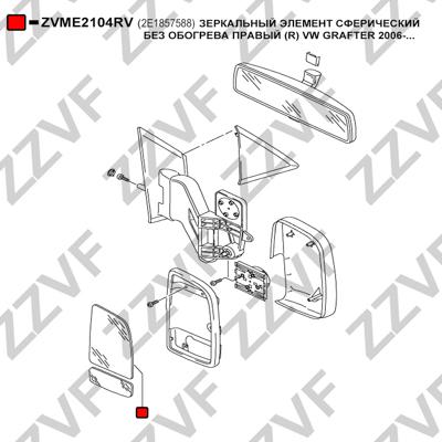 ZZVF ZVME2104RV - Spoguļstikls, Ārējais atpakaļskata spogulis www.autospares.lv