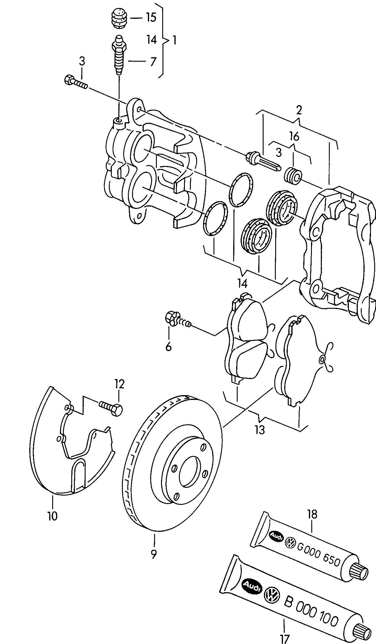 VAG 895 698 151 B - Bremžu uzliku kompl., Disku bremzes autospares.lv