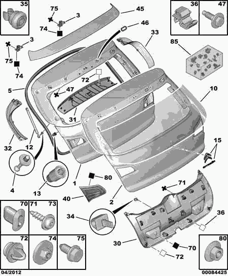 CITROËN/PEUGEOT 98 007 177 80 - Gāzes atspere, Bagāžas / Kravas nodalījuma vāks www.autospares.lv