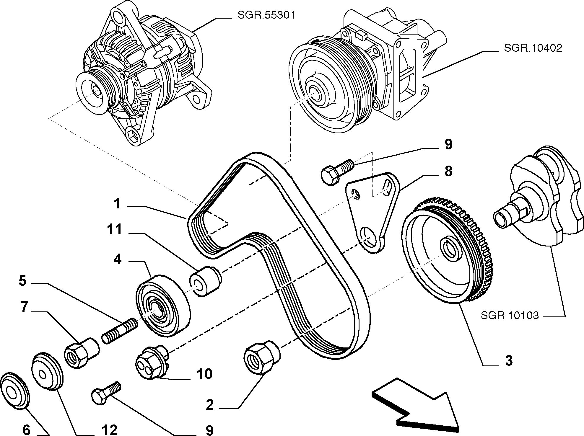 FIAT 46537101 - Parazīt / Vadrullītis, Ķīļrievu siksna autospares.lv