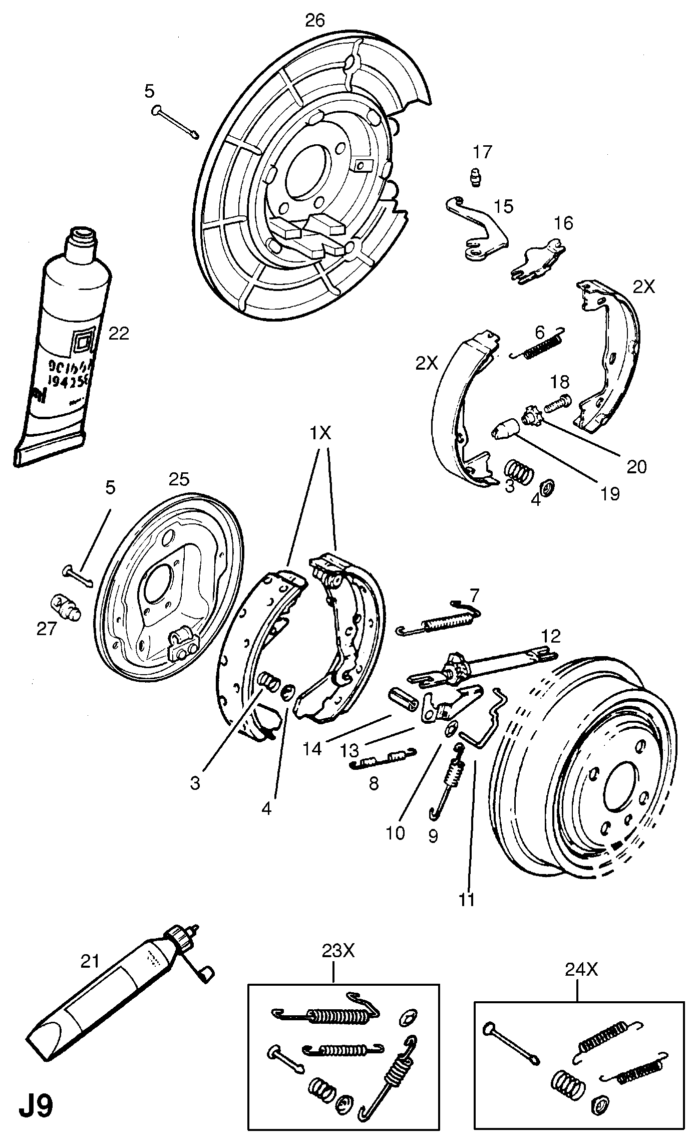 Opel 16 05 938 - Bremžu loku kompl., Stāvbremze autospares.lv