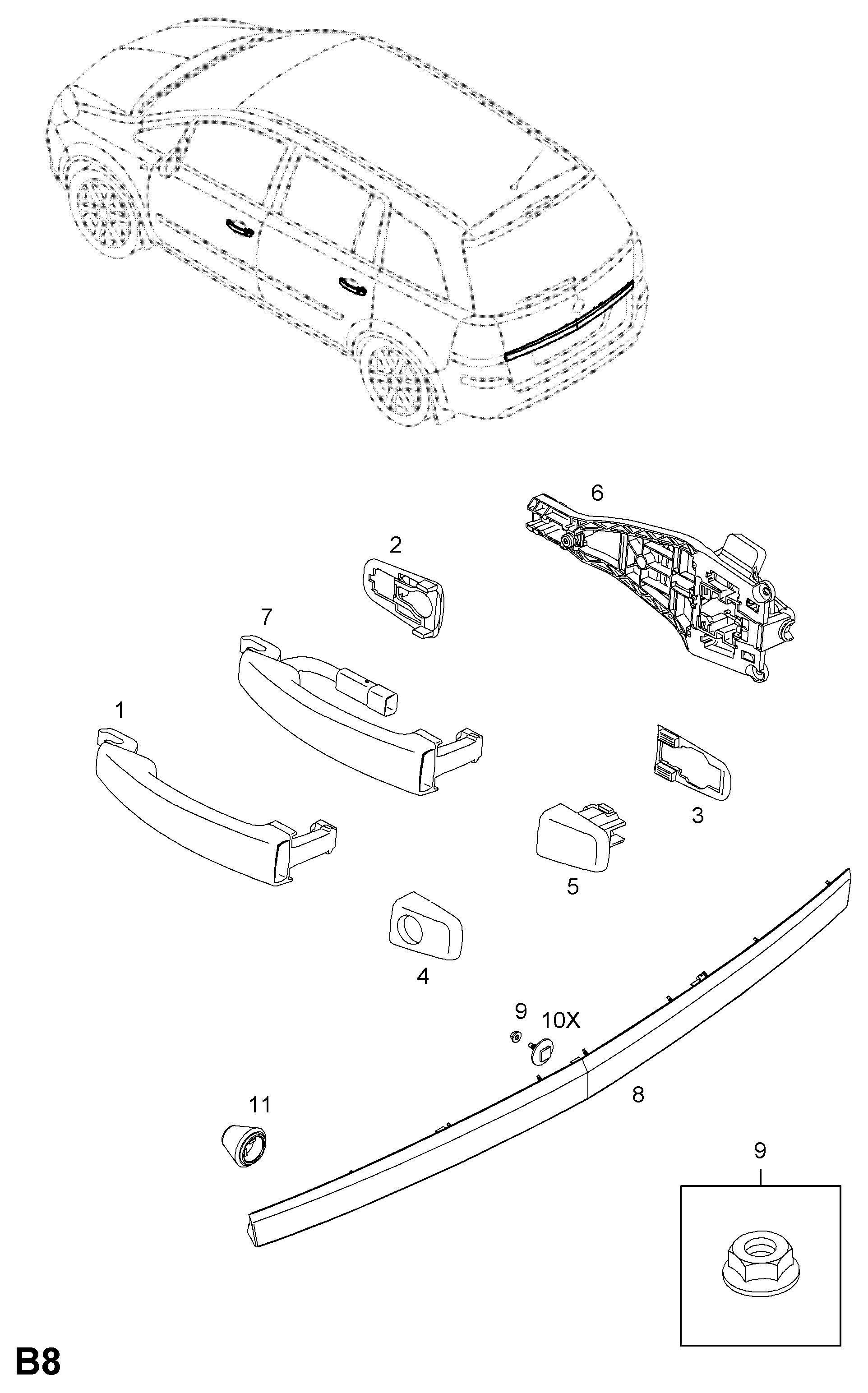 Deutsche Kockum 138601 - INSULATOR, DOOR HANDLE, OUTER, REAR www.autospares.lv