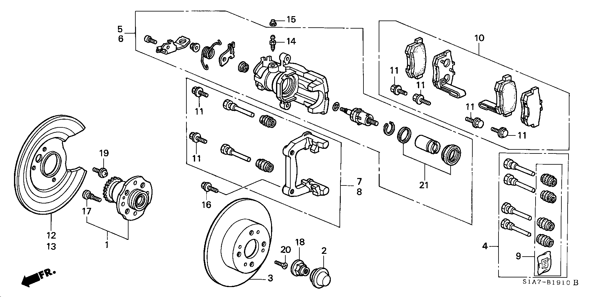 Honda 43022-S1A-E03 - Bremžu uzliku kompl., Disku bremzes autospares.lv