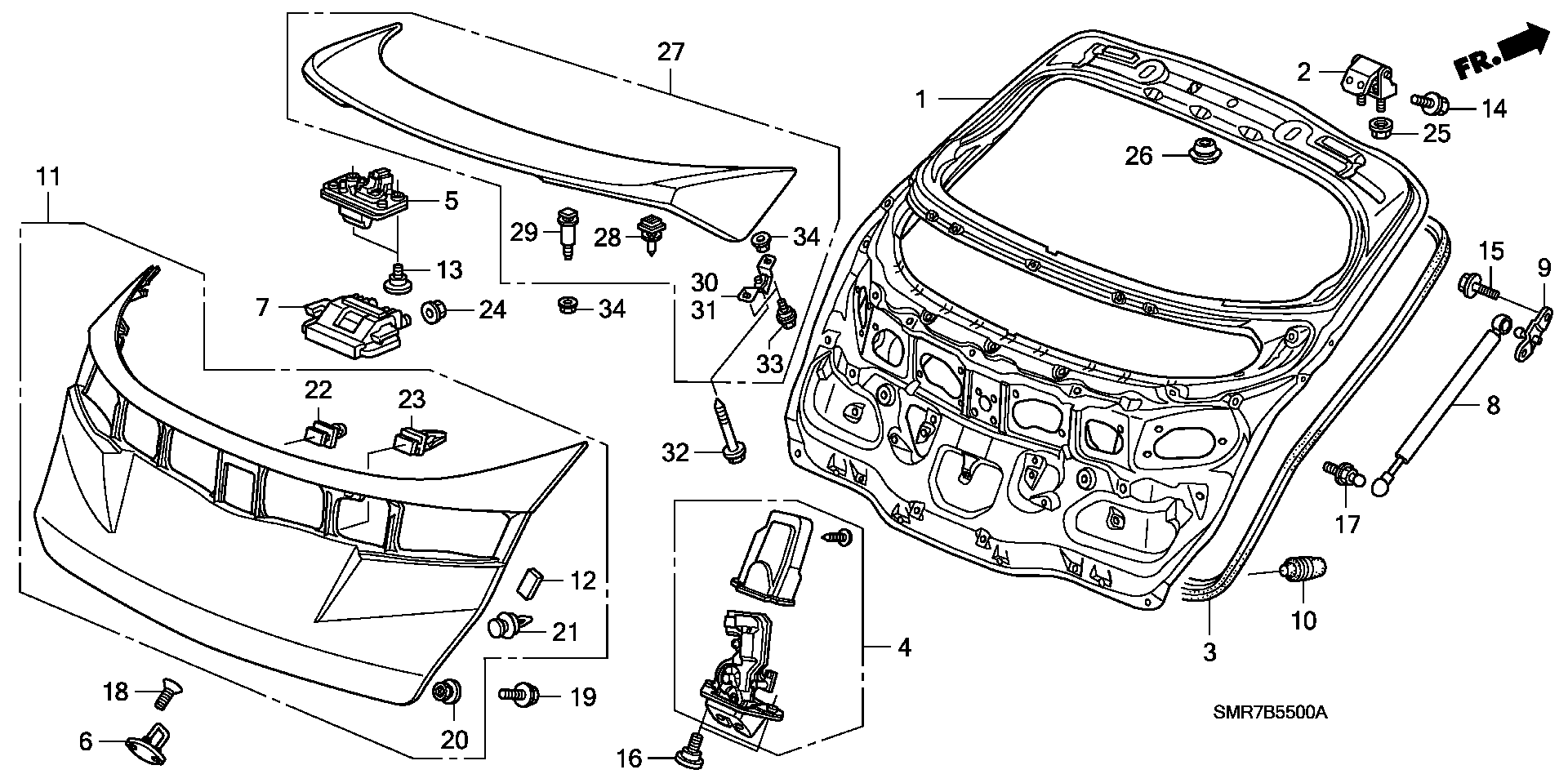 Honda 74820-SMT-E01 - Gāzes atspere, Bagāžas / Kravas nodalījuma vāks www.autospares.lv