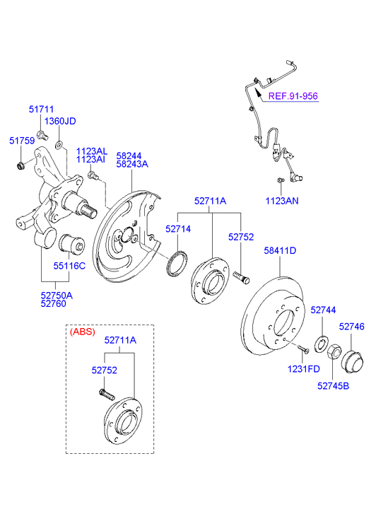 KIA 52710-2C105 - Wheel hub, bearing Kit www.autospares.lv