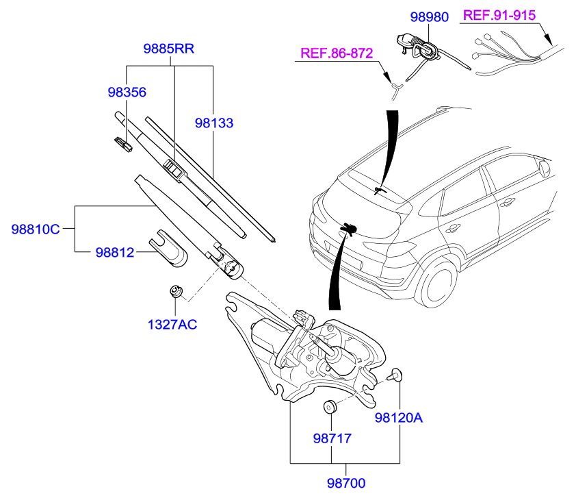 Hyundai 98815-2J000 - Stikla tīrītāja svira, Stiklu tīrīšanas sistēma autospares.lv