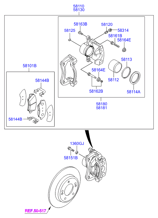 Hyundai 58101-A6A00 - Тормозные колодки, дисковые, комплект www.autospares.lv