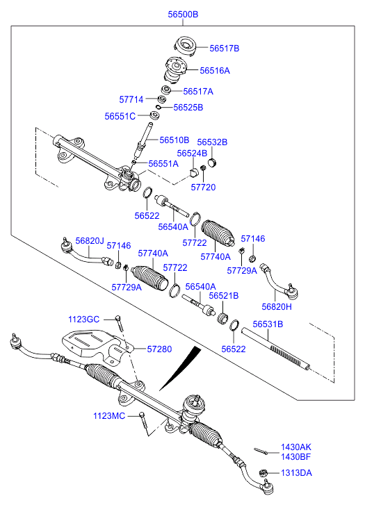 KIA 56500-A6000 - Steering Gear www.autospares.lv