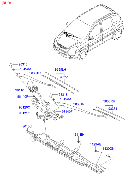 KIA 98350 17000 - Stikla tīrītāja slotiņa www.autospares.lv