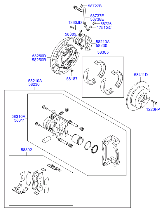 Hyundai 58305-2BA00 - Brake Shoe Set, parking brake www.autospares.lv