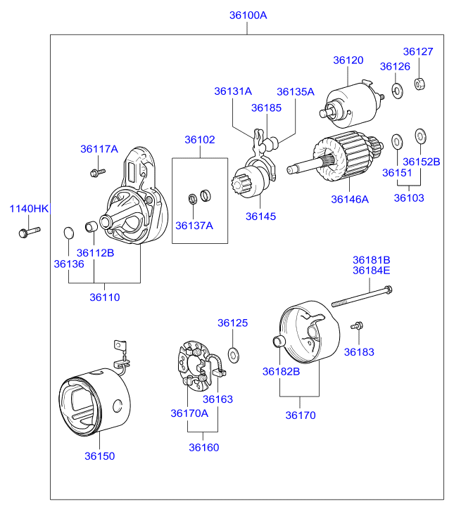 Hyundai 3617311140 - Ogļu sukas, Starteris autospares.lv