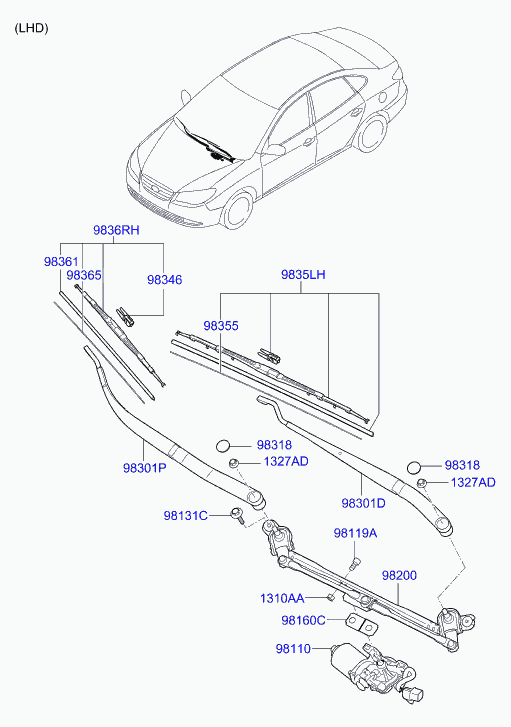 Hyundai 983502H050 - Wiper Blade www.autospares.lv