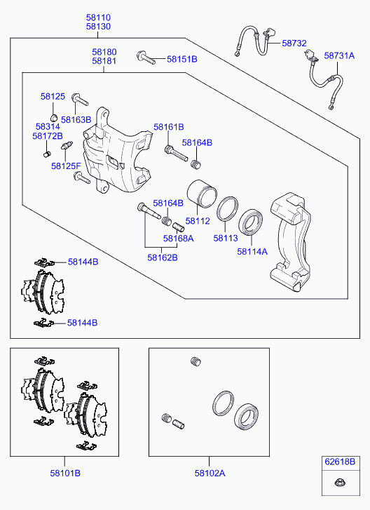 Hyundai 581302E000 - Тормозной суппорт www.autospares.lv