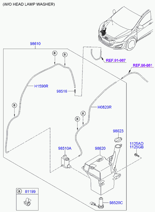 Hyundai 986113Z000 - Ūdens rezervuārs, Stiklu tīrīšanas sistēma www.autospares.lv