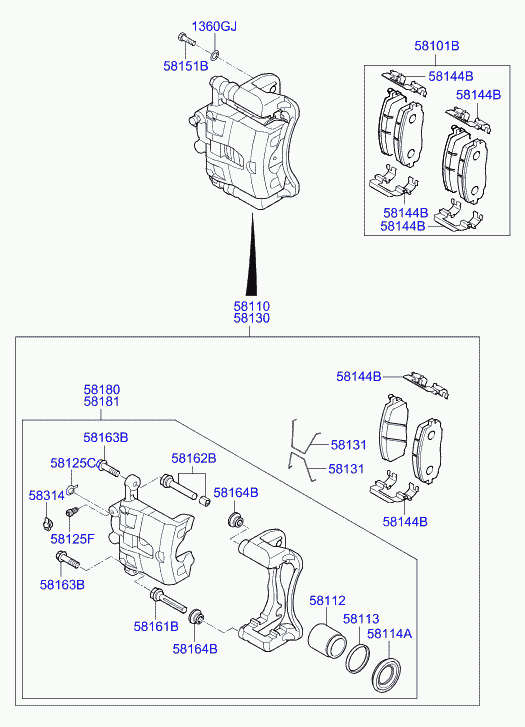 Hyundai 58101C8A60 - Bremžu uzliku kompl., Disku bremzes www.autospares.lv