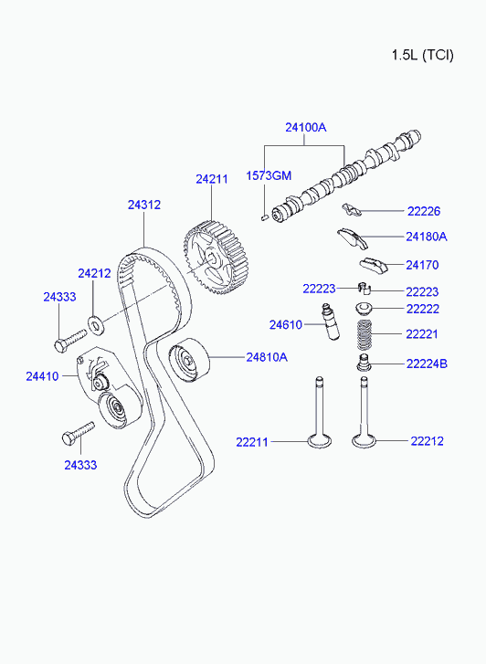 Hyundai 24410-22020 - Spriegotājrullītis, Gāzu sadales mehānisma piedziņas siksna www.autospares.lv