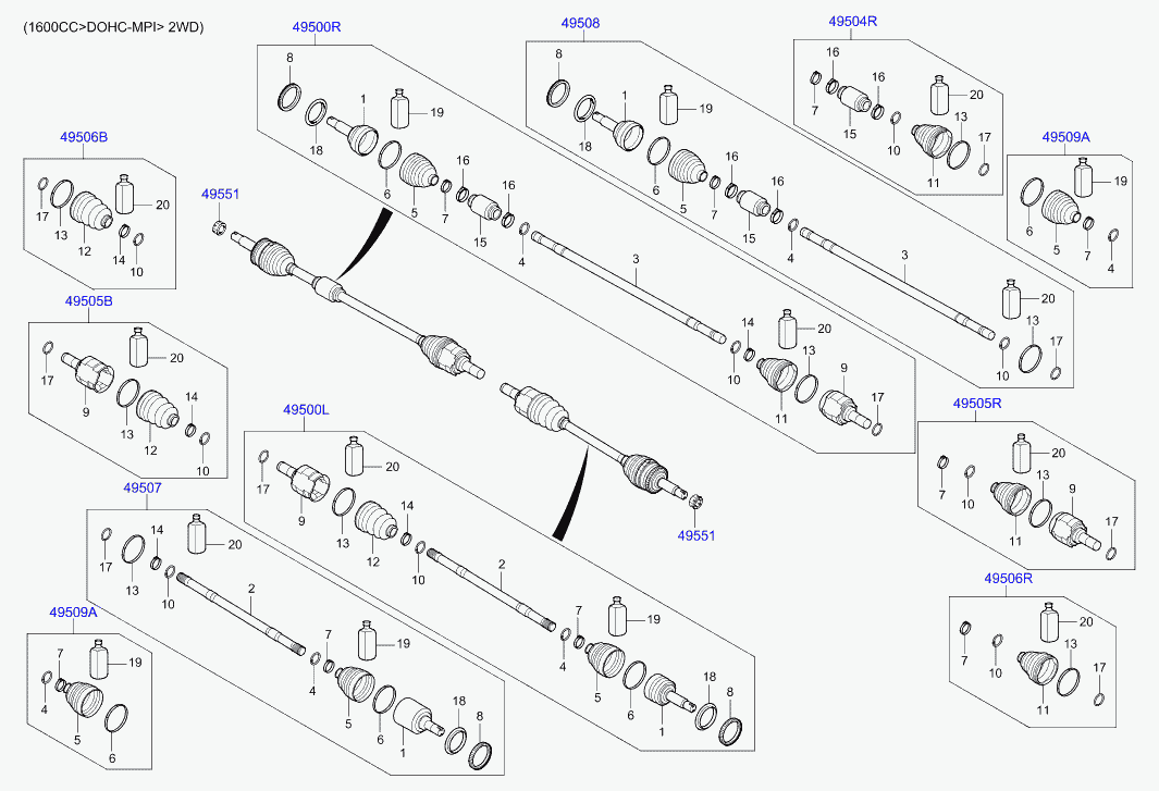 Hyundai 49536-A0101 - Šarnīru komplekts, Piedziņas vārpsta www.autospares.lv