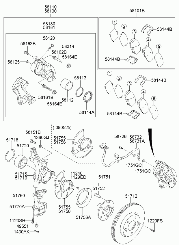 KIA 581011MA20 - Тормозные колодки, дисковые, комплект www.autospares.lv