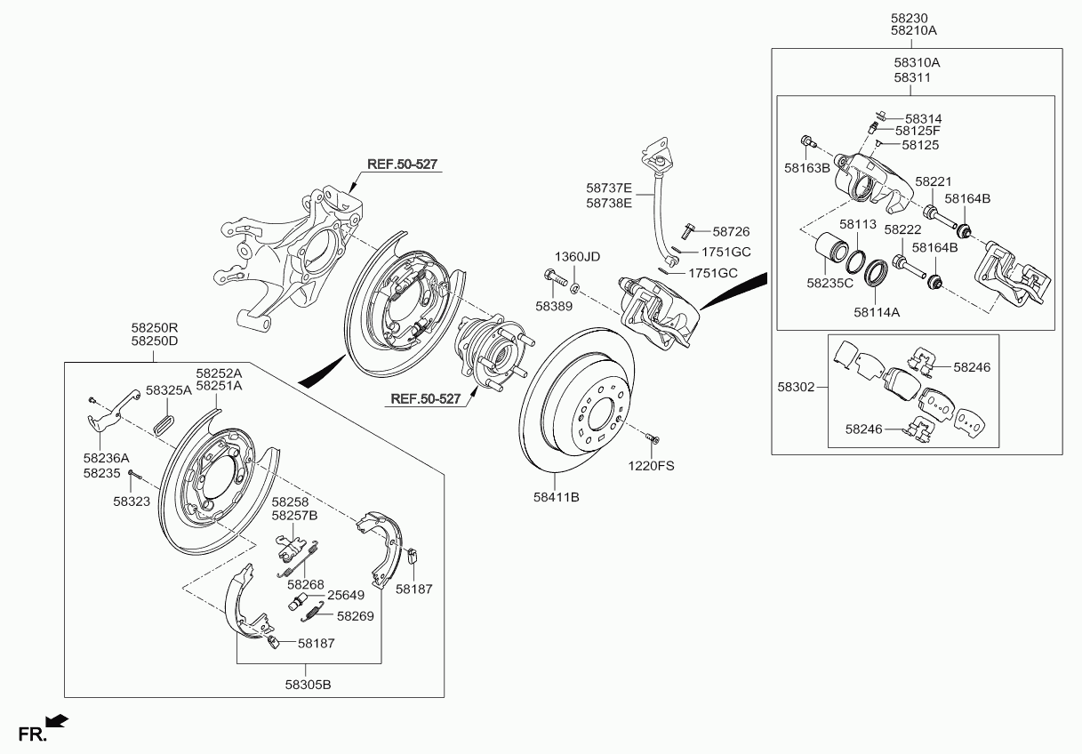 Hyundai 58250-2W000 - Brake Shoe Set, parking brake www.autospares.lv