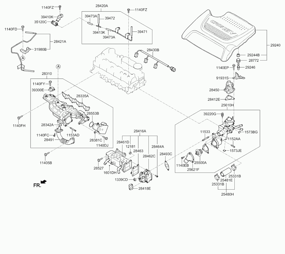 Hyundai 25500-35540 - Coolant thermostat / housing www.autospares.lv