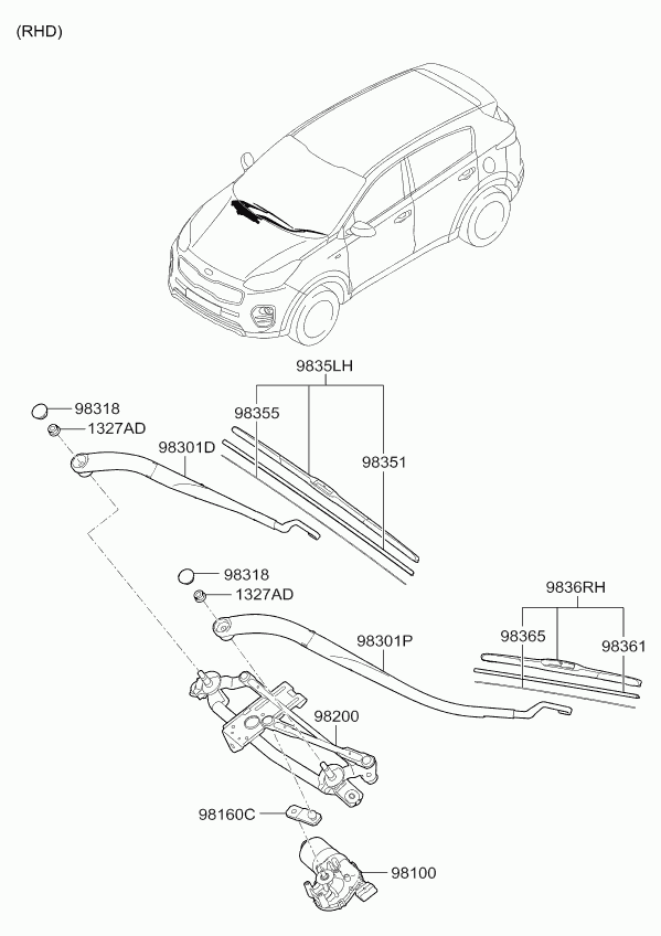 KIA 98350-F1000 - Blade assy - wiper, driver www.autospares.lv