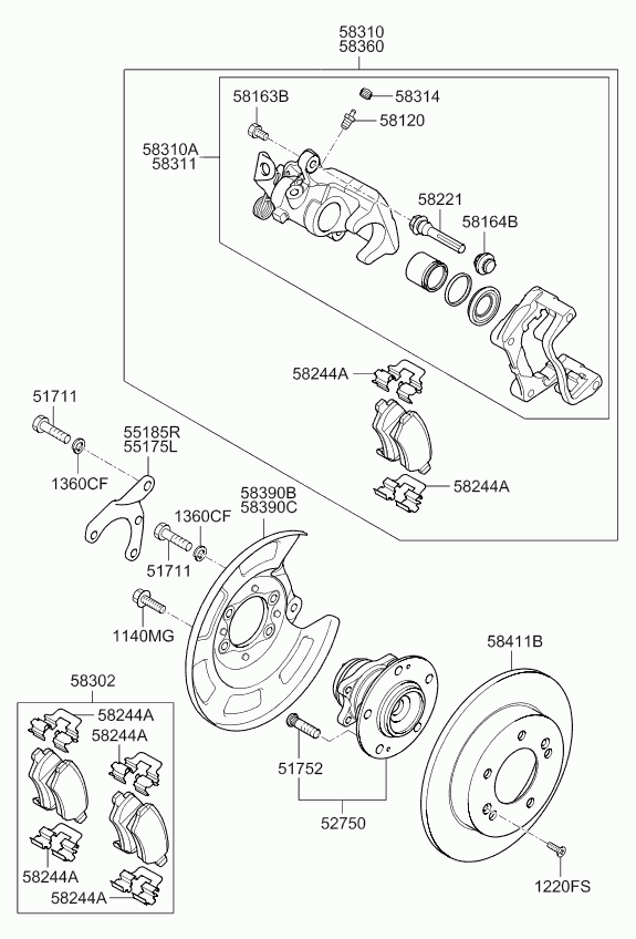 Hyundai 58400-1P300 - Repair Kit, brake caliper www.autospares.lv