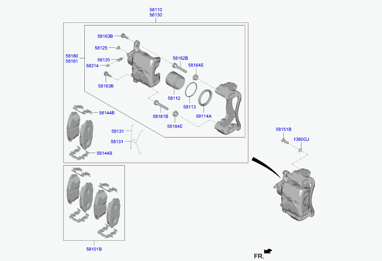 Hyundai 58101G4A00 - Тормозные колодки, дисковые, комплект www.autospares.lv