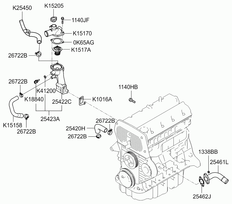 Hyundai 0K410-15-171A - Термостат охлаждающей жидкости / корпус www.autospares.lv