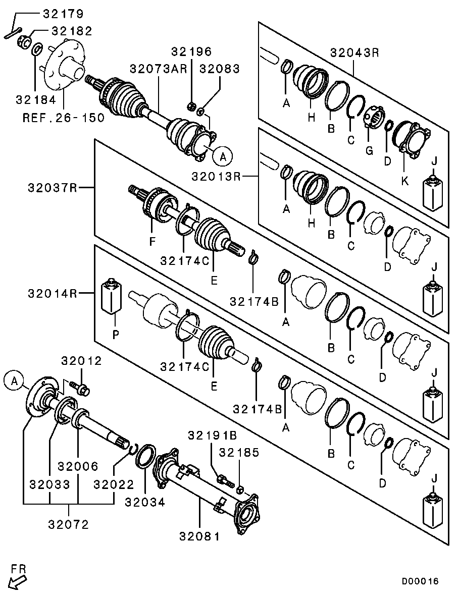 Mitsubishi 3815A380 - Šarnīru komplekts, Piedziņas vārpsta autospares.lv