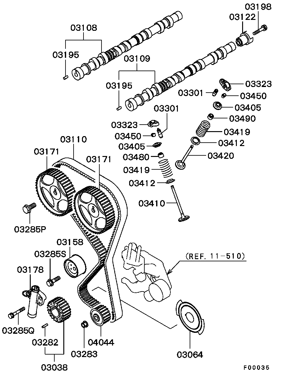 Proton MD182537 - Spriegotājrullītis, Gāzu sadales mehānisma piedziņas siksna www.autospares.lv