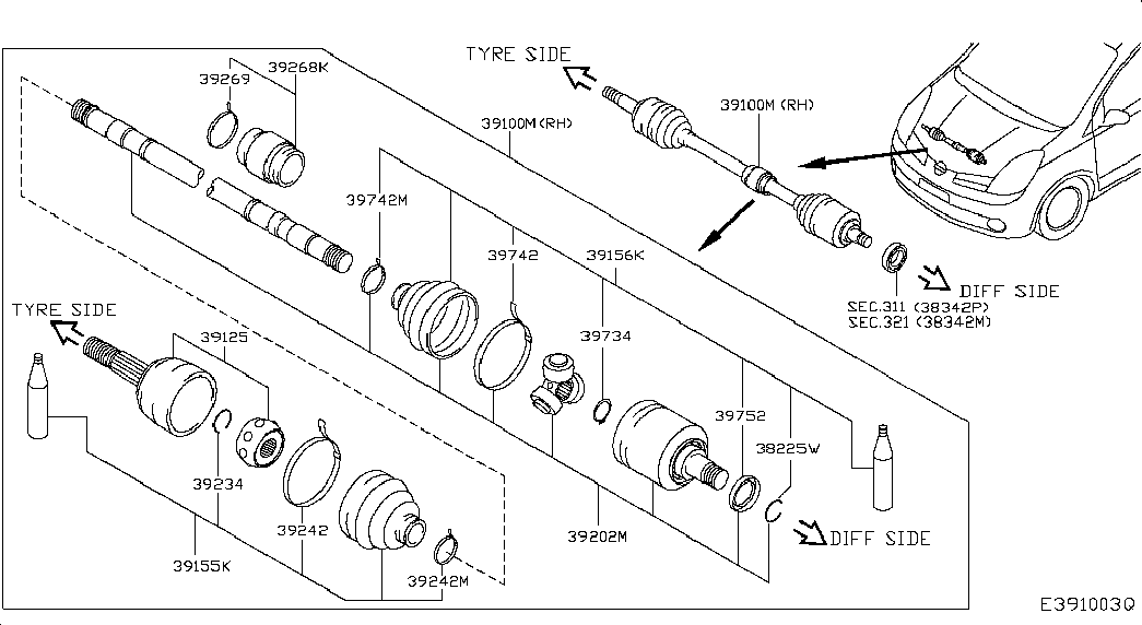 NISSAN 391001U600 - Piedziņas vārpsta autospares.lv