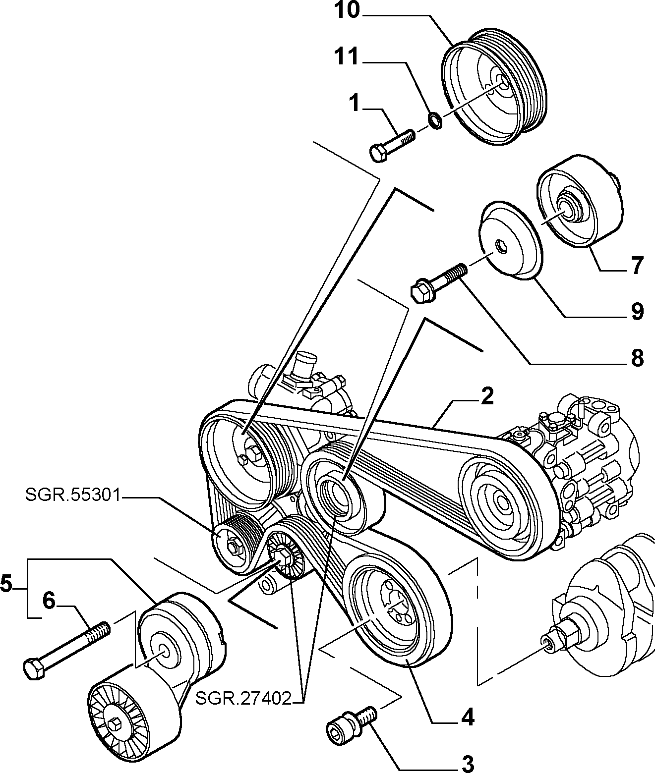 Alfa Romeo 55184055 - Parazīt / Vadrullītis, Ķīļrievu siksna www.autospares.lv