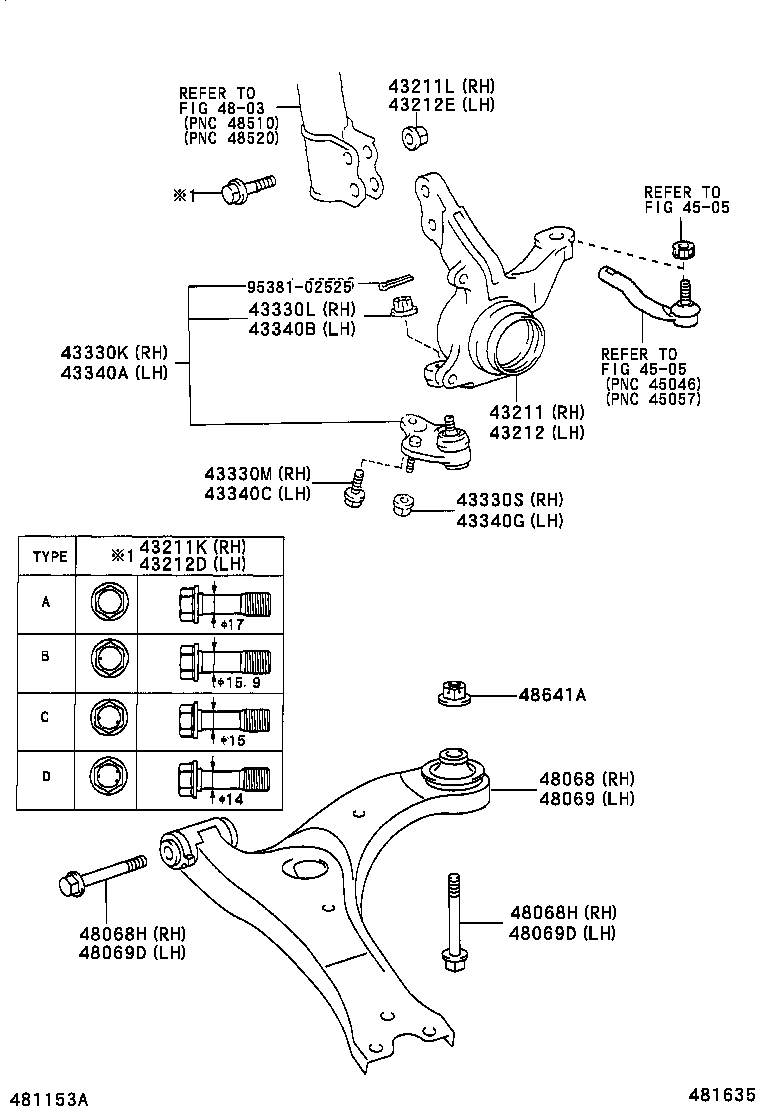 TOYOTA 48068-05070* - Neatkarīgās balstiekārtas svira, Riteņa piekare autospares.lv