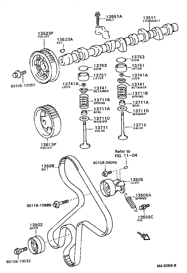 TOYOTA 13505-64011 - Spriegotājrullītis, Gāzu sadales mehānisma piedziņas siksna autospares.lv