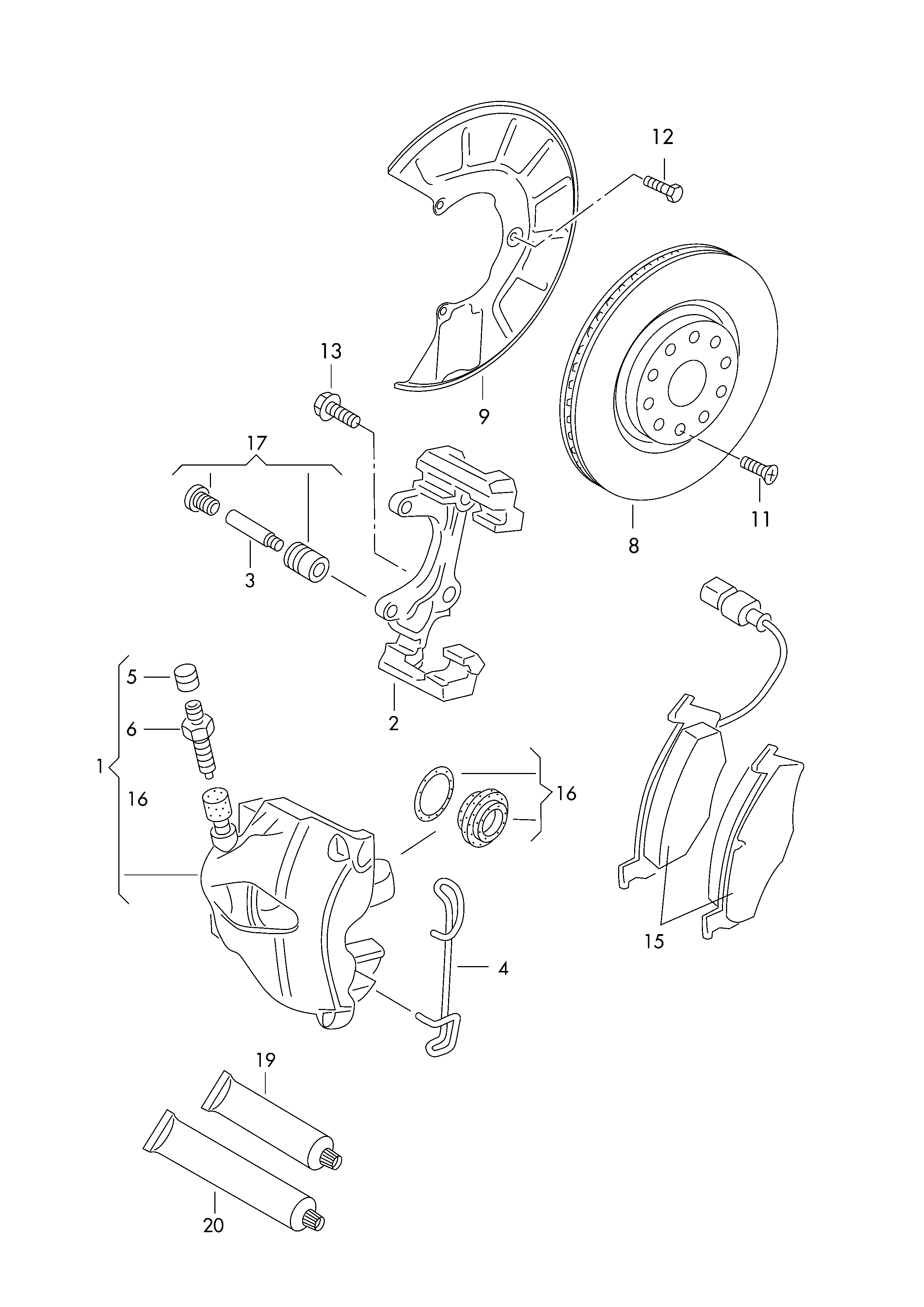 Skoda (SVW) 3C0698151A - 1 set: brake pads with wear indicator for disc brake autospares.lv